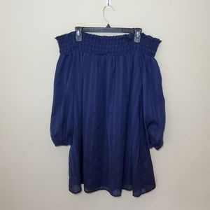 Line and Dot Desi Off the Shoulder Dress in Navy (no belt)